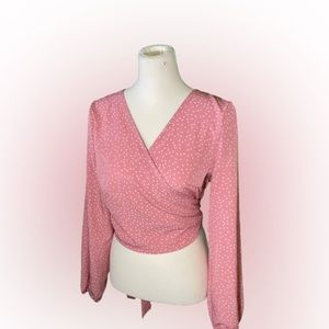 Wrap around pink polka dotted blouse